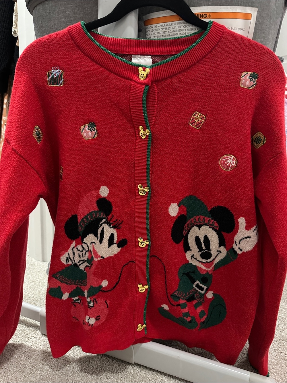Disney Red Holiday Mickey & Minnie Cardigan Sweater